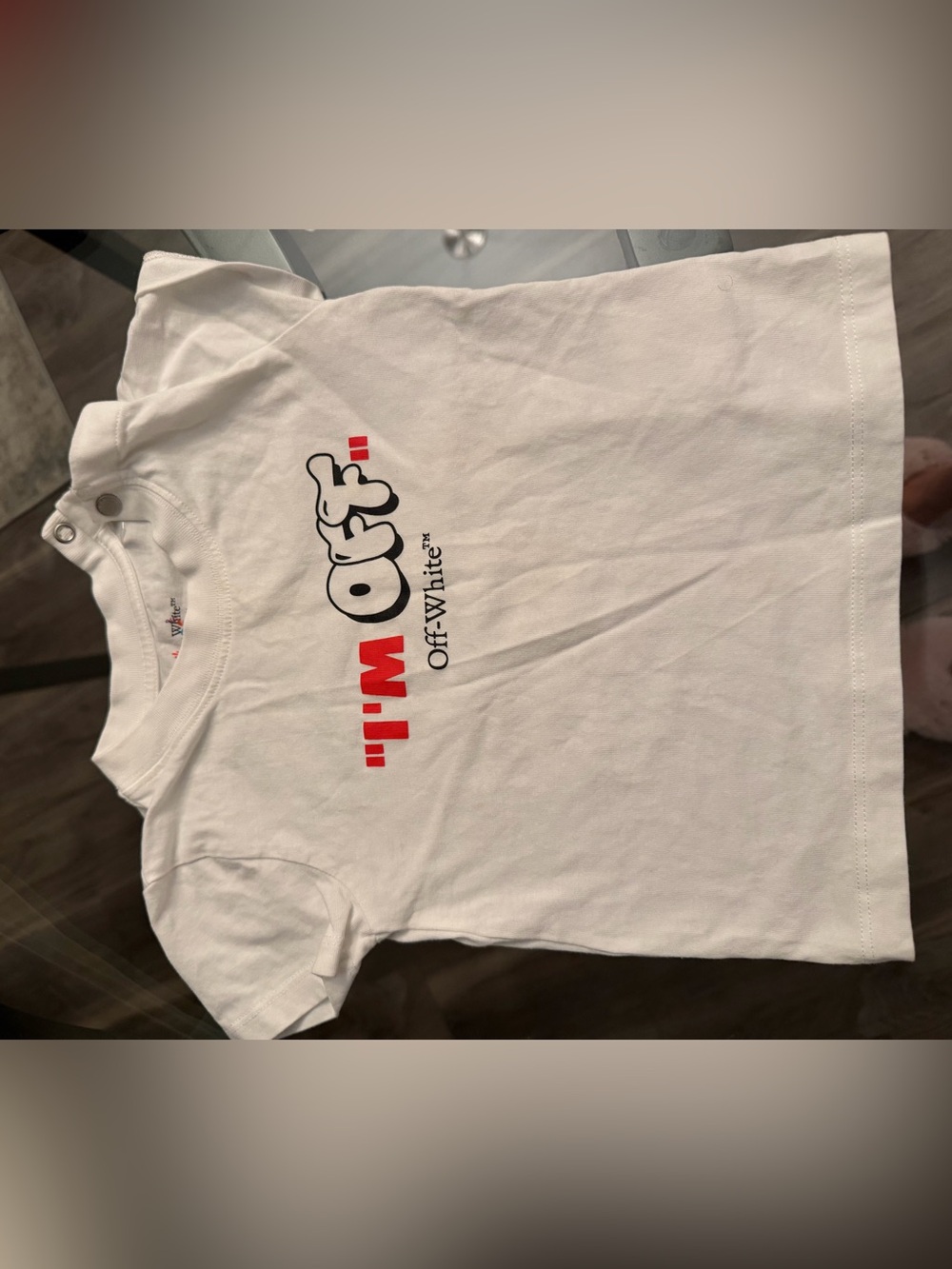 Off-White White Kids Tee with Red & Black Graphic